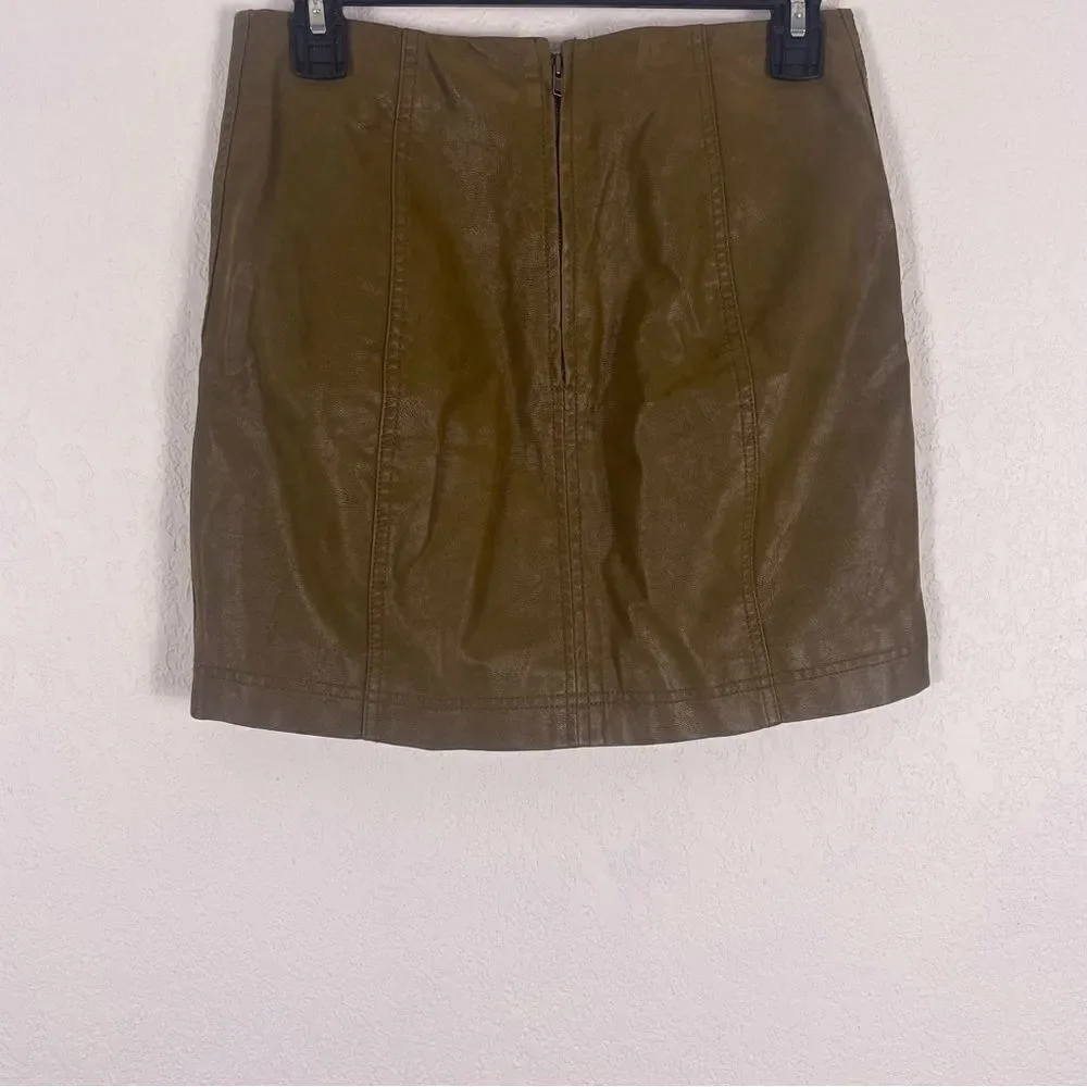 Free People Brownish Green‎ Faux Leather Mini Skirt Size 2